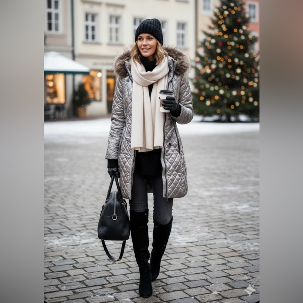 Sam Edelman Metallic Quilted Jacket with Faux Fur